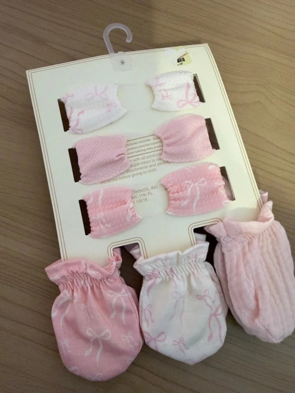 Pink Baby Bow & Rose Headband with 3-Pair Pink Mittens Set